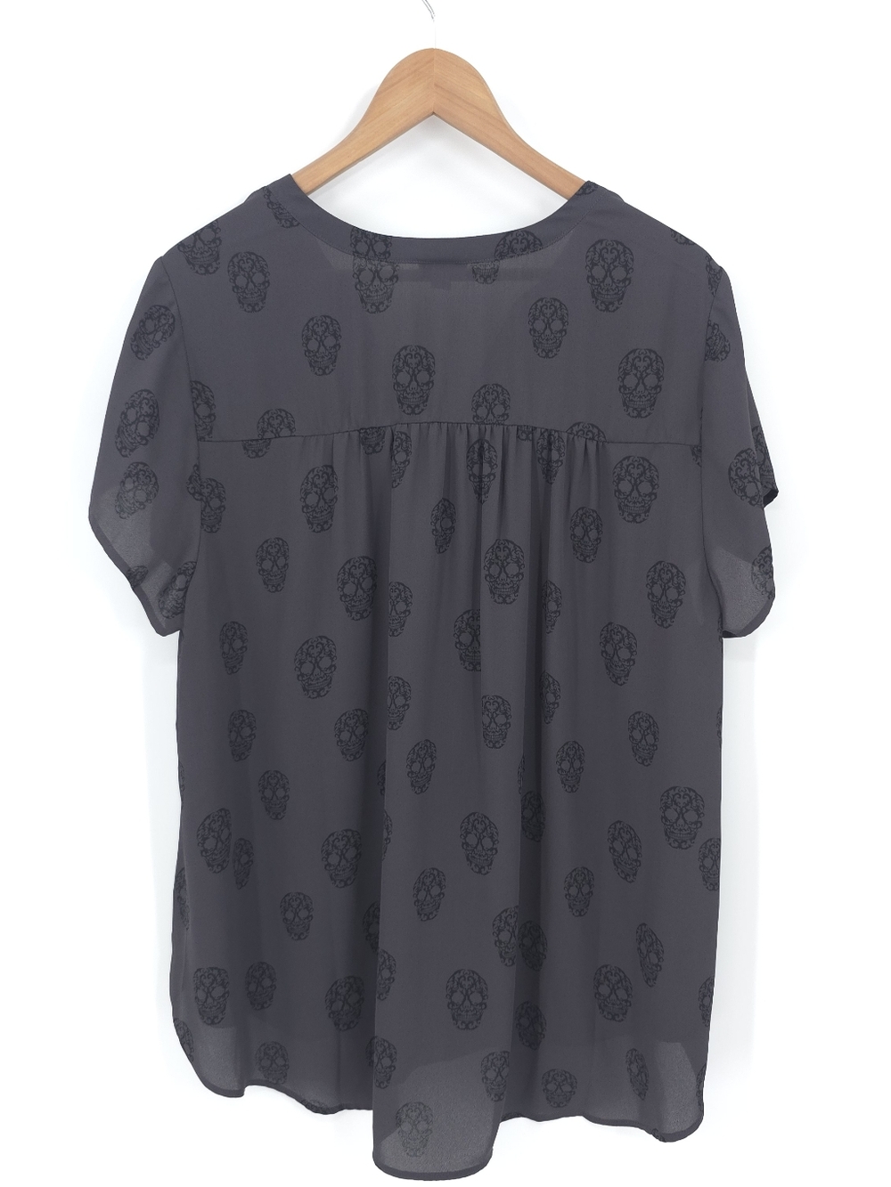 Torrid Skull Print Chiffon Top Black Flowy Hi-low Hem Goth Punk Grunge 2X (FLAW) - Picture 3 of 12